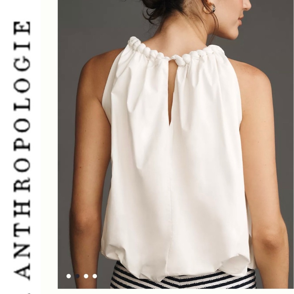 Anthropologie White Braided Bubble Hem Tank Top S - Picture 2 of 11